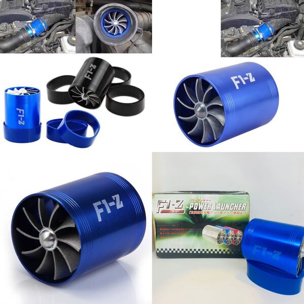 F1-Z Car Stainless Universal Supercharger Dual Turbine Air Intake Fuel Saver Turbo Fan Set